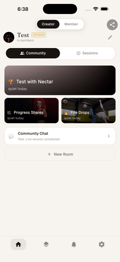 A studio room wall with Progress Shares and Community Chat